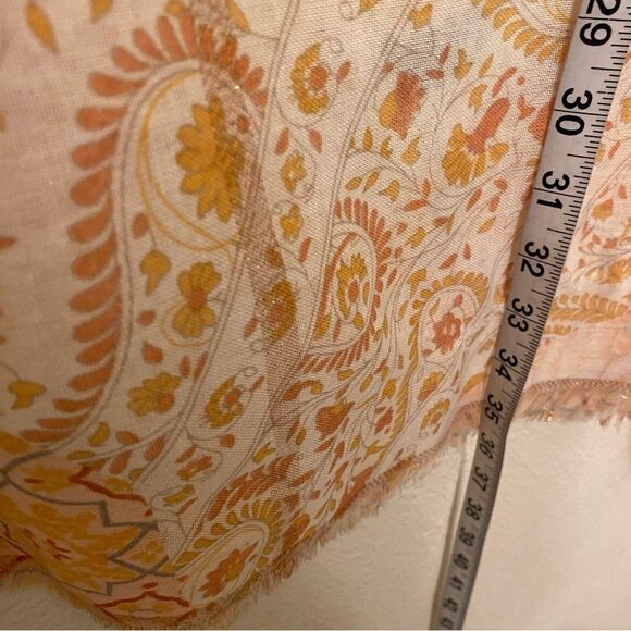 Peach metallic thread paisley print lightweight semi sheer scarf wrap 27x72 - Picture 7 of 7